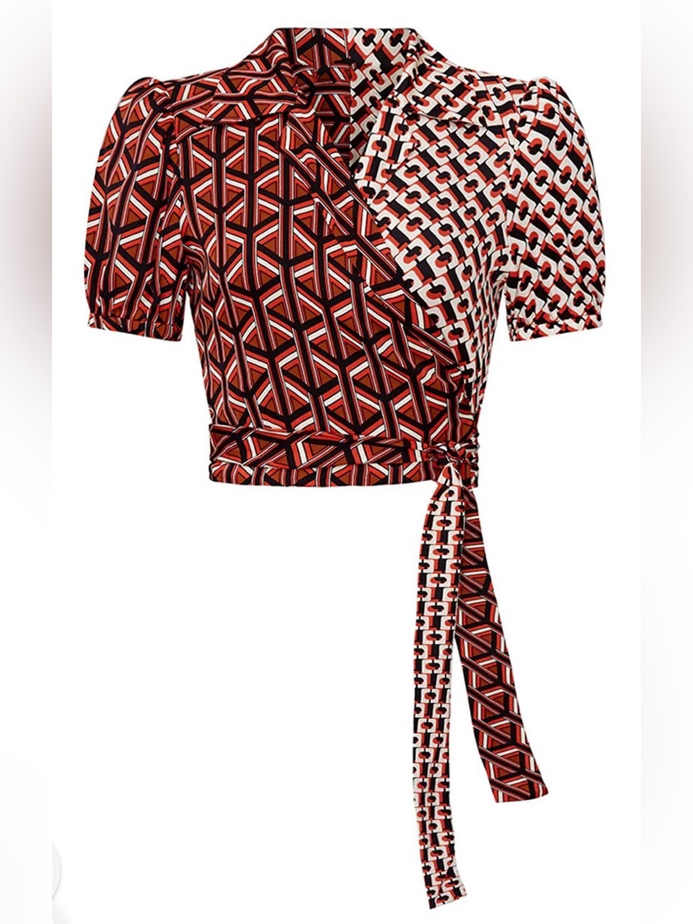 Diane Von Furstenberg Wrap Crop Top Geometric Print size Small NWT